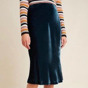Maeve Anthropologie Green Velvet Midi Skirt
